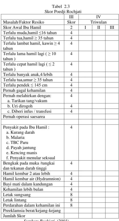 Tabel  2.3                                 Skor Poedji Rochjati 