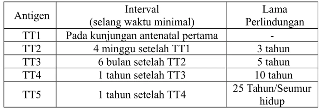 Tabel 8 Selang waktu pemberian imunisasi Tetanus Toxoid
