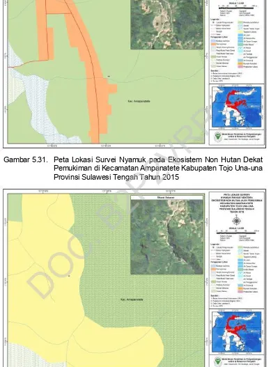 Gambar 5.32. Peta Sebaran Spesies Nyamuk pada Ekosistem Non Hutan Jauh Pemukiman di Kecamatan Ampanatete Kabupaten Tojo Una-una Provinsi Sulawesi Tengah Tahun 2015 