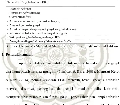 Tabel 2.2. Penyebab umum CKD 