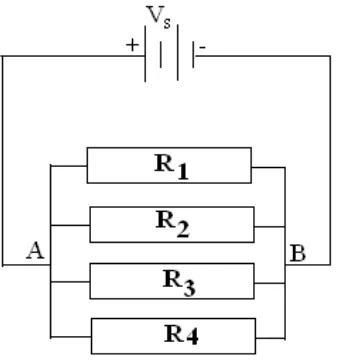 Gambar 3 : Rangkaian paralel sumber tegangan dengan empat beban. 