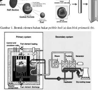 Gambar 1. Bentuk elemen bahan bakar pebble bed (a) dan blok prismatik (b). 