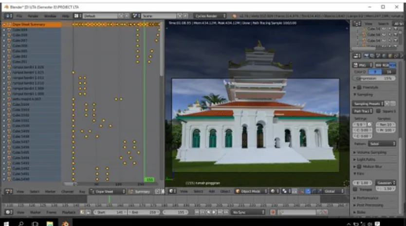 Gambar 8. Proses Animating Bangunan Asli Masjid Agung Palembang 