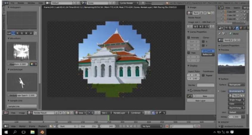 Gambar 9. Proses Rendering Bangunan Asli Masjid Agung Palembang 