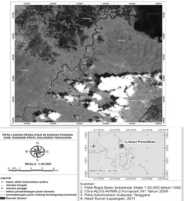 Gambar 1.  Peta lokasi penelitian di Sungai Pohara