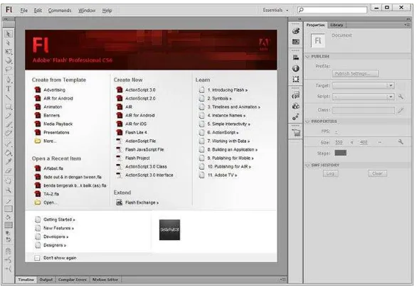 Gambar 2.1. Tampilan Awal Adobe Flash CS6 