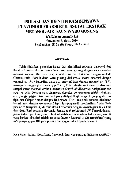 Isolasi Dan Identifikasi Senyawa Flavonoid Fraksi Etil Asetat Ekstrak ...