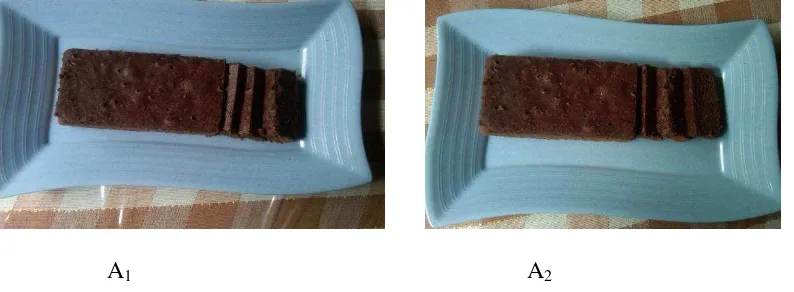 Gambar 4  Brownies dengan Pengunaan Tepung Singkong100% dan Brownies dengan Penambahan Tepung Singkong 50 % 