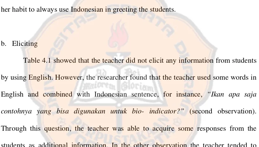 Table 4.1 showed that the teacher did not elicit any information from students 