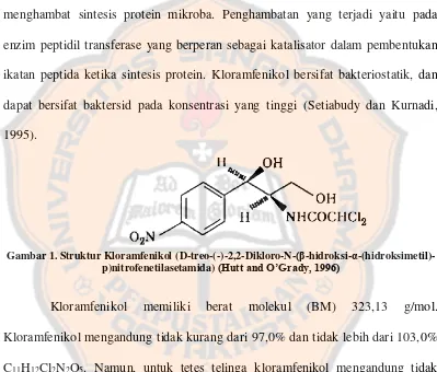 Gambar 1. Struktur Kloramfenikol (D-treo-(-)-2,2-Dikloro-N- (β-hidroksi-α-(hidroksimetil)-