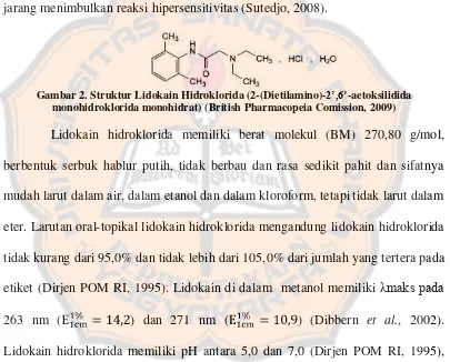 Gambar 2. Struktur Lidokain Hidroklorida (2-(Dietilamino)- 2’,6’-aetoksilidida 