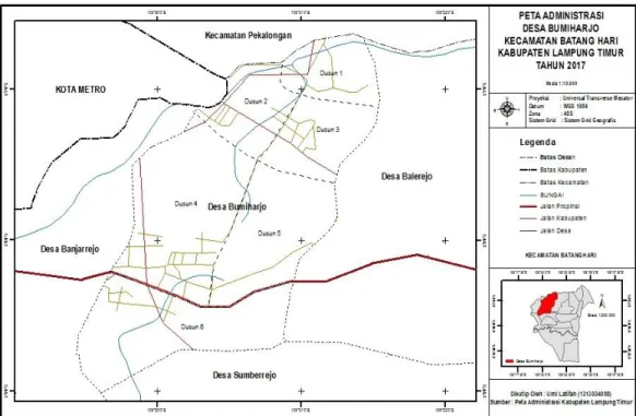 Gambar 1.Peta Administrasi Desa Bumiharjo Kecamatan Batanghari   Kabupaten Lampung Timur 