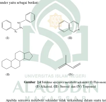 Gambar  2.4 Struktur senyawa metabolit sekunder (I) Flavonoid,               