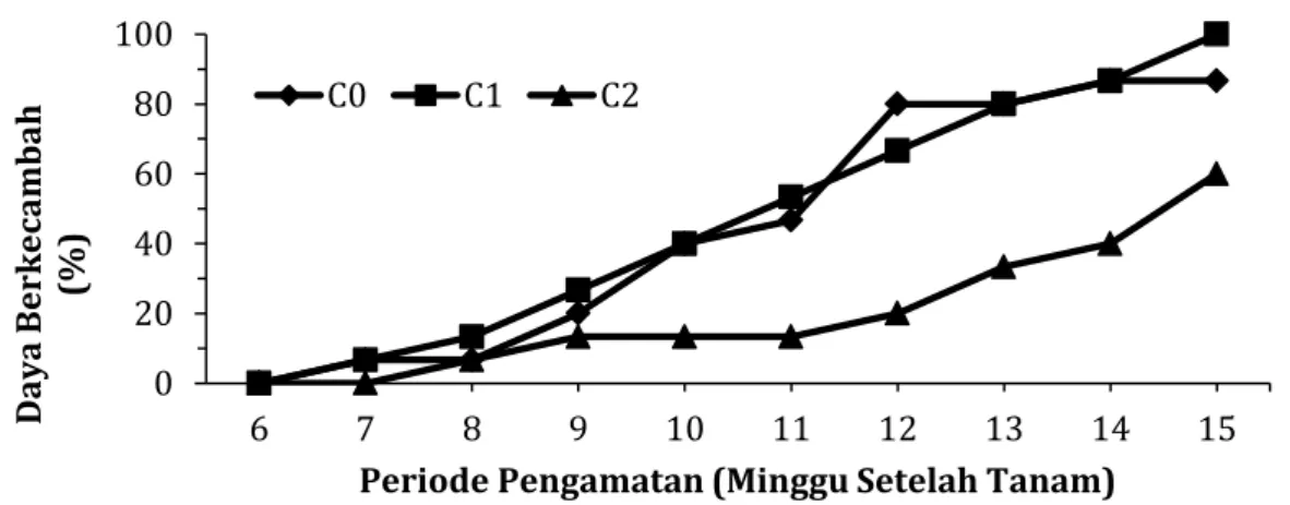 Gambar 2   Kurva pengaruh lama perendaman benih terhadap daya berkecambah benih Bintaro (C