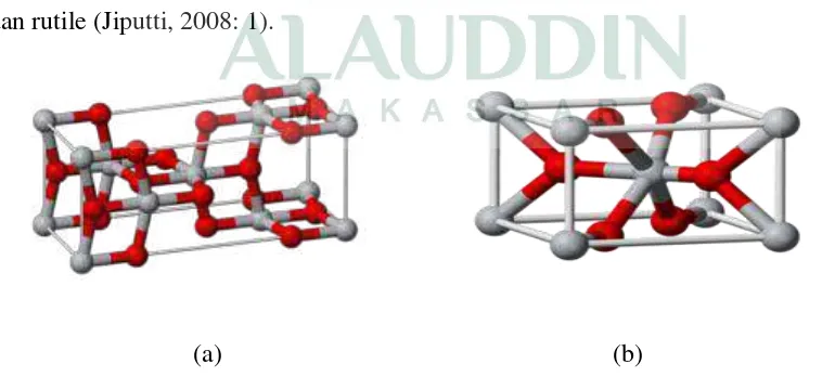 Gambar 2.4. Struktur kristal TiO2 fase (a) fase anatase dan (b) rutile (Sumber: 