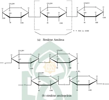 Gambar 2.2 Struktur Amilosa (a) dan Struktur Amilopektin (b) 