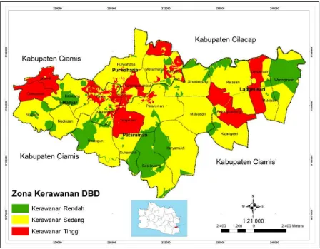 Tabel 2. Persentase Ketepatan Sebaran DBD Tahun 2007–Agustus 2012 pada Zona Kerawanan DBD di Kota Banjar  
