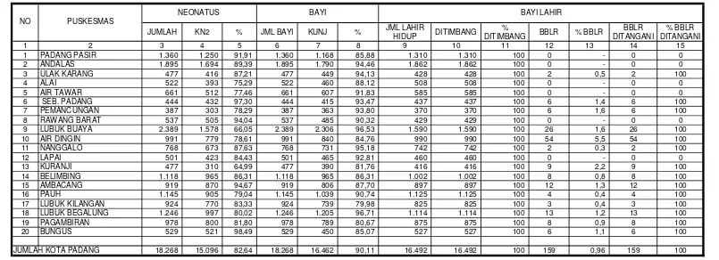 TABEL   15CAKUPAN KUNJUNGAN NEONATUS, BAYI DAN BAYI BBLR YANG DITANGANI