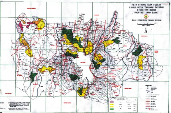 Gambar 1.  Peta status hara P di lahan untuk tanaman sayuran di sekitar Bogor, Jawa Barat  (Map of P nutrient status for vegetable crops at Bogor District, West Java)