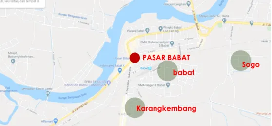 Gambar 1. Lokasi Pasar Babat  Sumber: Googlemaps, 2017 