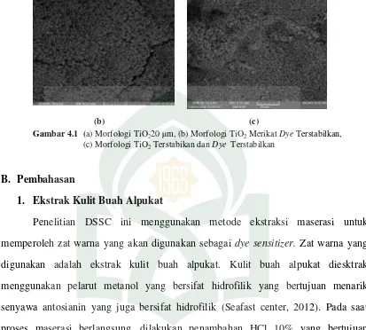 Gambar 4.1  (a) Morfologi TiO220 µm, (b) Morfologi TiO2 Merikat Dye Terstabilkan,  