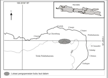 Gambar 1.  Peta lokasi penelitian di Teluk Palabuhanratu 