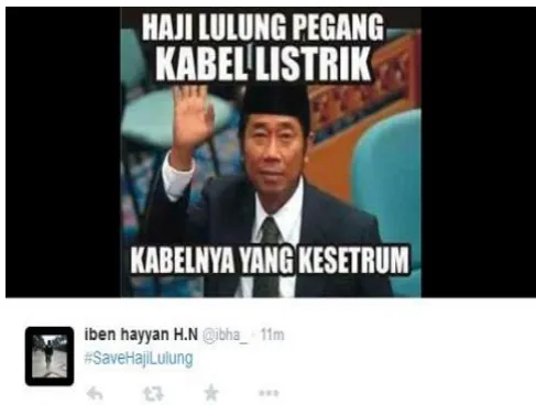 Gambar 4 Meme yang terkait dengan #SaveHajiLulung 