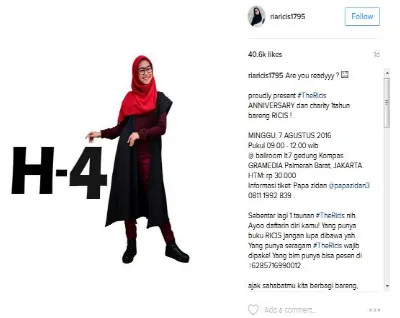 Gambar 6 Kesamaan karakter para artis/bukan followers Instagram artis dalam menanggapi iklan sebuah produk/jasa (Sumber: Instagram @riaricis1795, 2016) 
