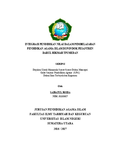 Integrasi Pendidikan Nilai Dalam Pembelajaran Pendidikan Agama Islam Di ...