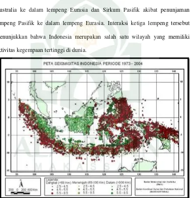 Gambar 2.1: Peta seismisitas Indonesia (Sumber: Badan Meteorogi dan Geofisika, 