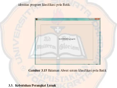 Gambar 3.15 Halaman About sistem klasifikasi pola Batik 
