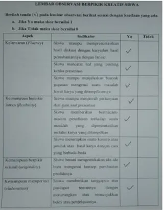 Gambar 2. Lembar Observasi  