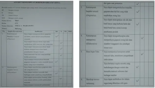 Gambar 3. Angket Kemampuan Berpikir Kreatif Siswa  