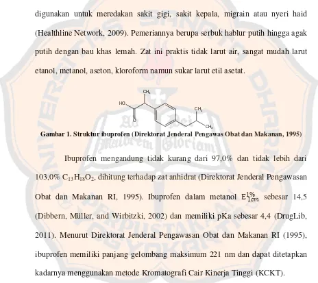 Gambar 1. Struktur ibuprofen (Direktorat  Jenderal Pengawas Obat dan Makanan, 1995) 