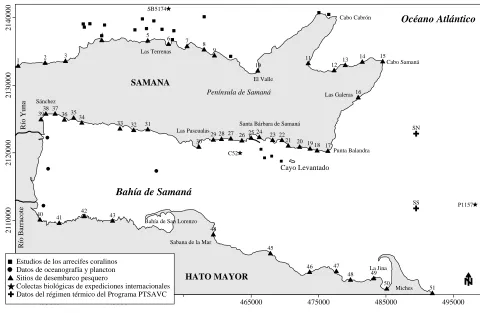 Figure 1. General map of Samana region with several points were biophysical information was obtained