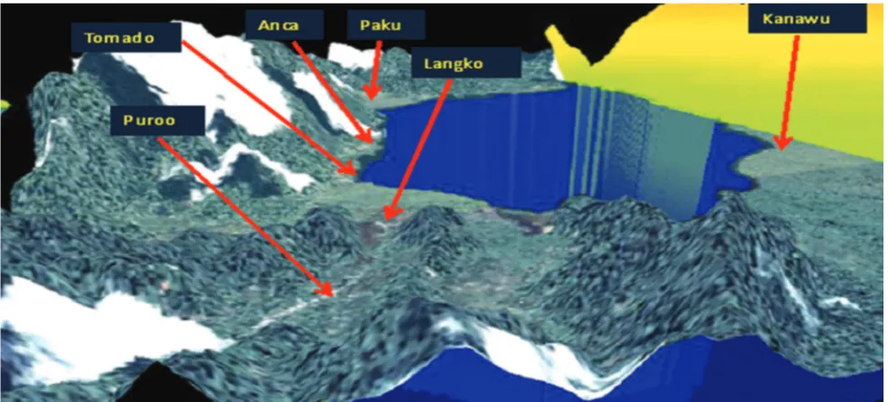 Gambar 2. Peta tofografi Dataran Tinggi Lindu, Propinsi Sulawesi Tengah dengan             menggunakan Citra Satelit Quickbird.