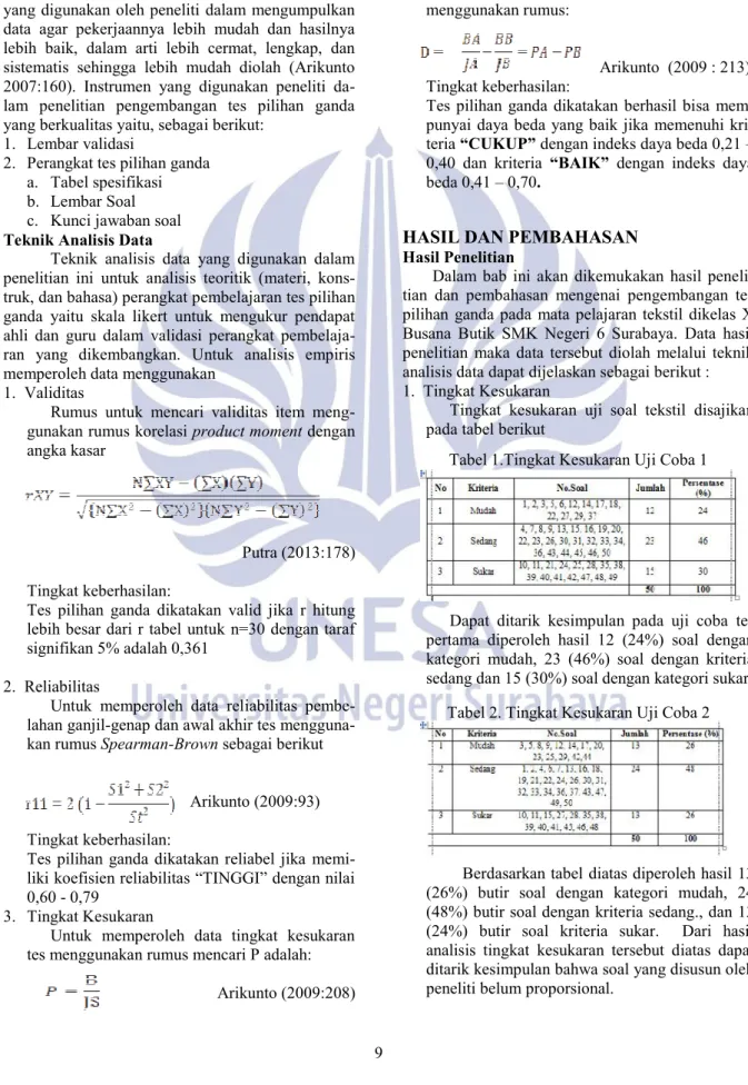 Tabel 1.Tingkat Kesukaran Uji Coba 1