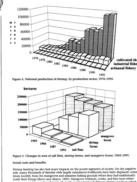 Figure 5. Changes in area of salt flats, shrimp farms, and mangrove forest, 1969-1991