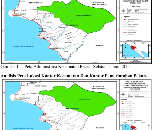 Gambar 1.2. Peta Sebaran Kantor Pemerintahan Kecamatan Pesisir Selatan  Kabupaten Pesisir Barat Tahun 2015