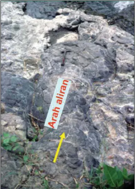 Gambar 10.  Struktur lontaran balistik bom gunung api  (bomb sag structure) yang berasal dari kawah pada waktu  terjadi letusan