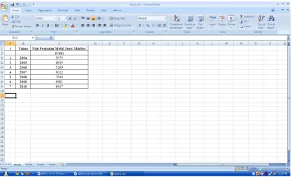 Gambar 4.3 Tampilan Lembar Kerja Microsoft Office Excel dengan data nilai 