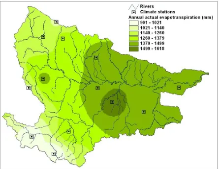 Figure 2 watershed.  Average annual actual evapotranspiration (calculated using Thornthwaite’s equation) in the Yuna  