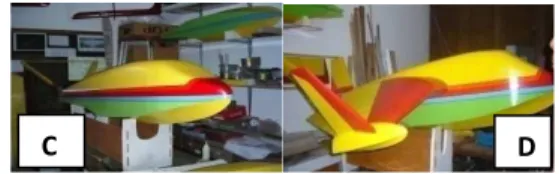 Gambar 4. Pembuatan model uji dengan variasi  letak step, dengan sistem modul. Modul step (A),  Modul step dan badan dirangkai (B dan C), Model 