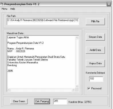 Gambar B.7 Contoh Memasukkan Password  Pada Program Penyembunyian Data 