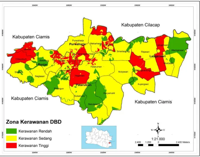 Gambar 3. Peta Zona Tingkat Kerawanan DBD di Kota Banjar, Jawa Barat 