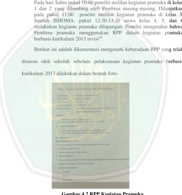 Gambar 4.2 RPP Kegiatan Pramuka   SD NU Bahrul Ulum Malang                                                             