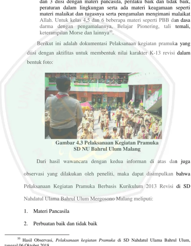 Gambar 4.3 Pelaksanaan Kegiatan Pramuka   SD NU Bahrul Ulum Malang 