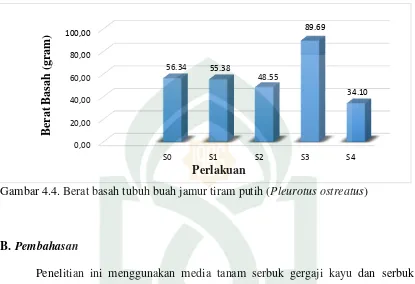 Gambar 4.4. Berat basah tubuh buah jamur tiram putih (Pleurotus ostreatus) 