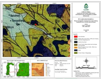 Gambar 2.1 Peta geologi daerah penelitian berdasarkan lembar Ujung pandang,  Bantaeng dan Sinjai (Sumber: Dokumen Pribadi)