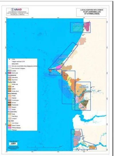 Figure 5: Map locating CLPAs targeted by USAID/COMFISH activities for the pelagic management plan 